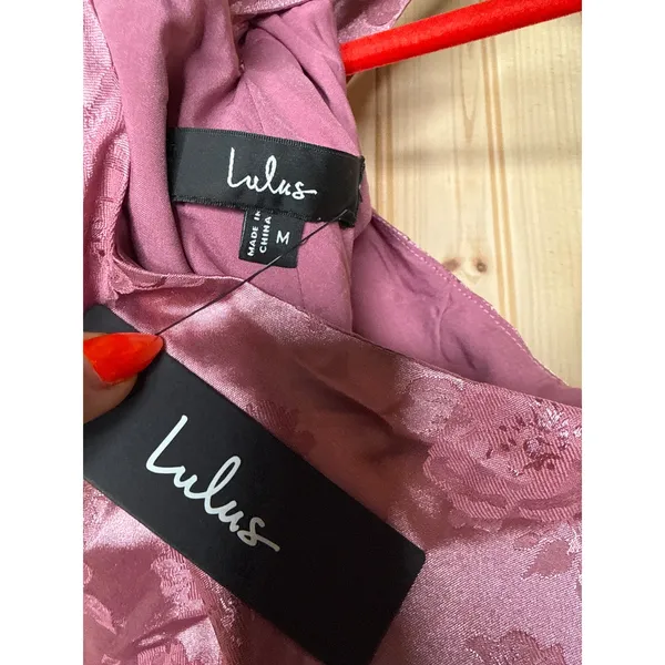 NWT Lulus Got the Key Mauve Satin Floral Jacquard Halter Mini Dress Party Sz M - Image 9