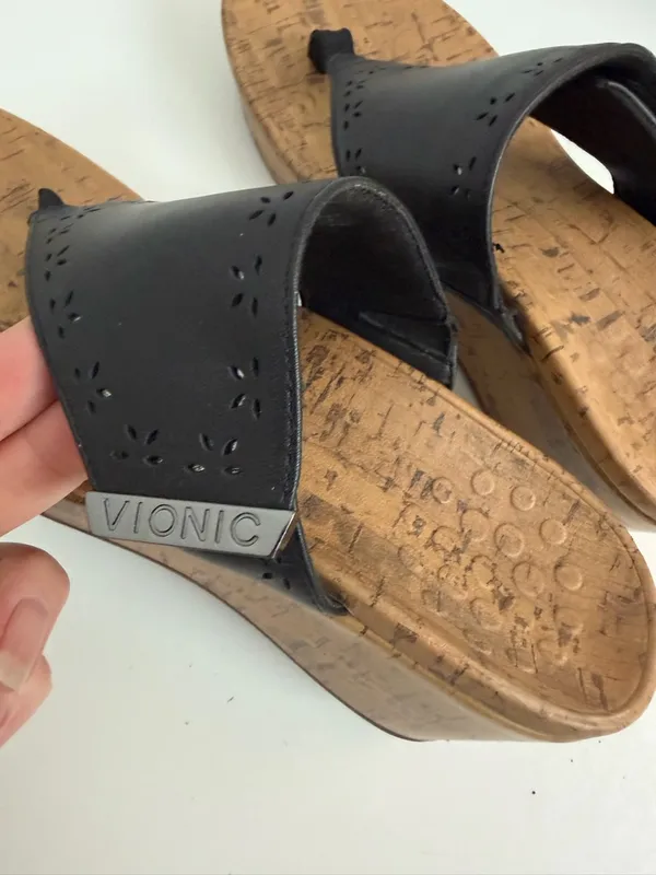 Vionic Sandals Atlantic Anitra Wedge Thong Padded Comfort Travel Beach Black - Image 5