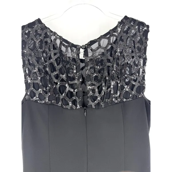 Joseph Ribkoff Black Sequin Mesh Overlay Sheath Dress‎ Womens 10 Sleeveless - Image 5
