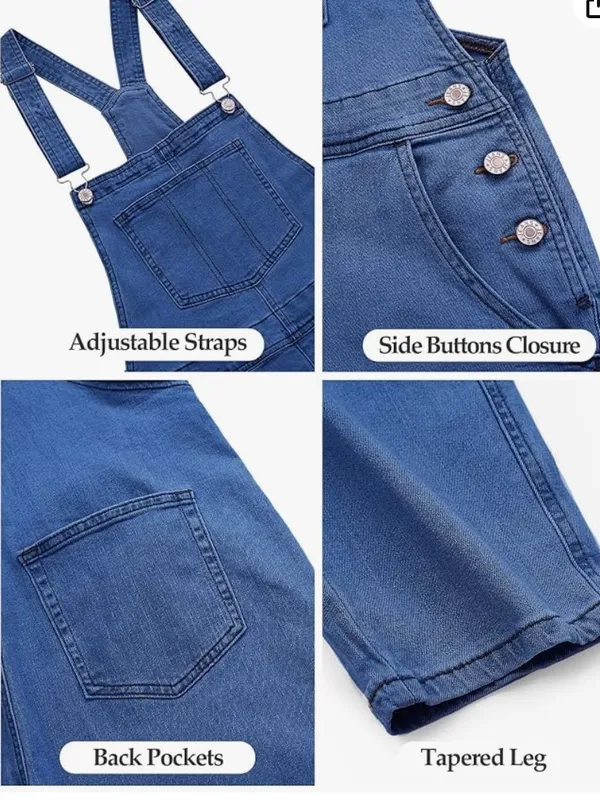 Relaxed Blue Denim Women’s Overalls with Front Bib Pocket, Stretch A1 Cody Blue. - Image 5