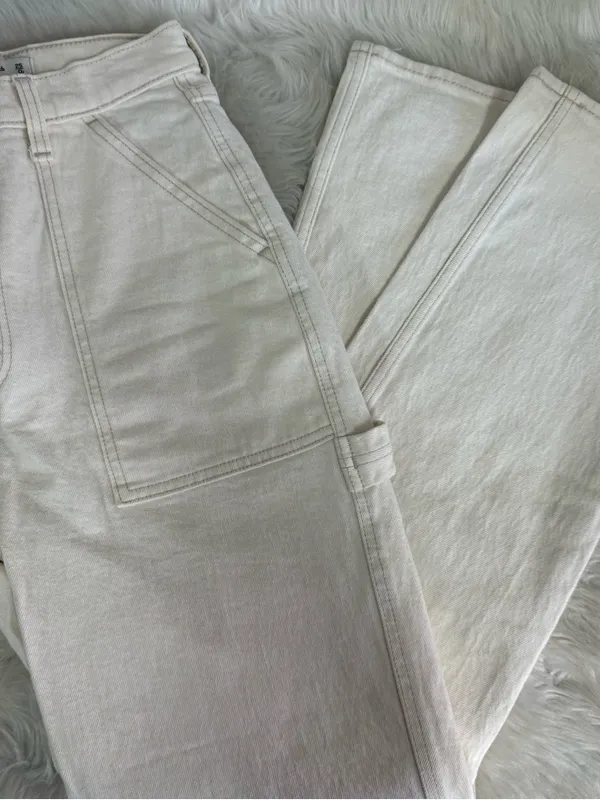 Abercrombie & Fitch Curve Love 90s Straight Jeans Size 25/0R Cream High Rise - Image 6