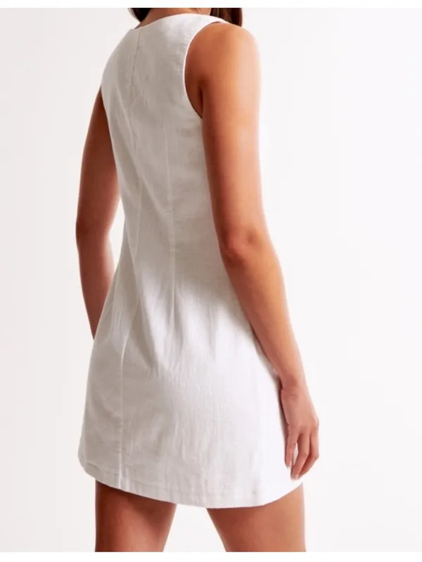 Abercrombie & Fitch White Button-Front Mini Dress - Image 3