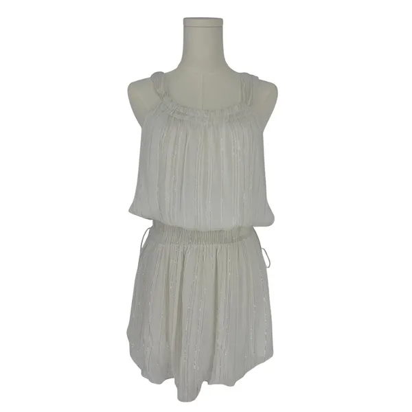 Ramy Brook NWT Lydia White Gold Lurex Smocked Mini‎ Dress XS - Image 2