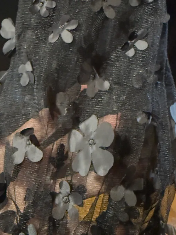 Black Knit Top with Floral Mesh Sleeves - Image 5