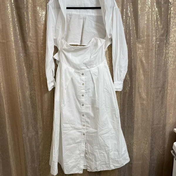 Free People Isley Long Sleeve 2-in-1 Button Down Cotton White Midi Dress XS NWOT - Image 3