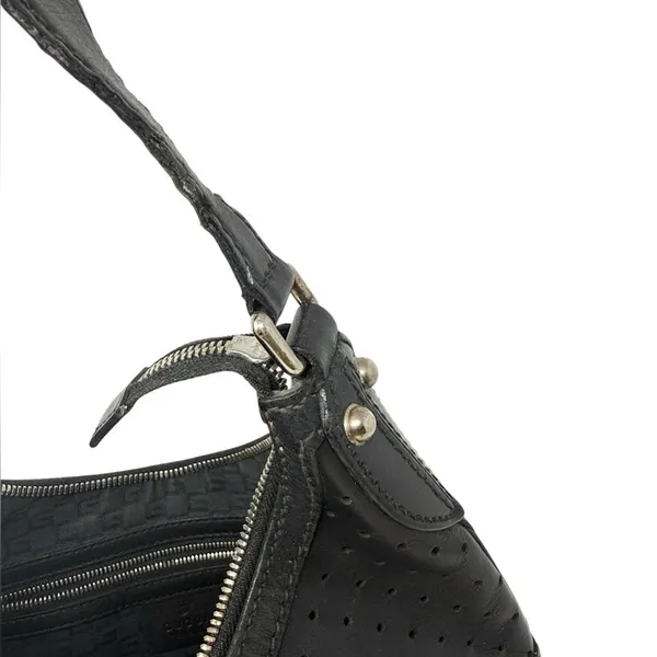 Gucci Reins Vintage Interlocking GG Perforated Leather Black Hobo Bag Purse - Image 11