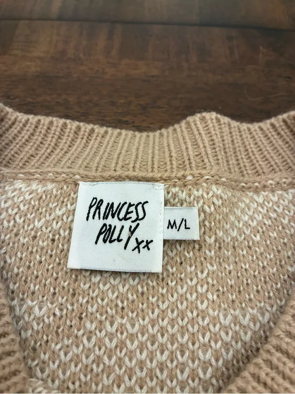 Princess Polly Sweater Women’s Medium Large Houndstooth Tan White - Image 2