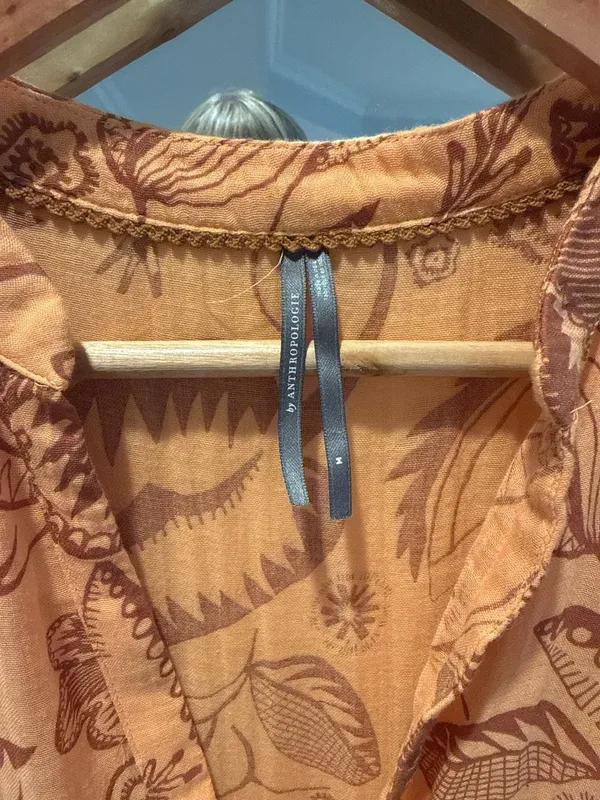 Anthropologie Somerset Maxi Dress Orange Woodblock Floral Tiered Size M - Image 4