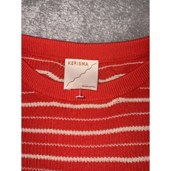 kerisma sweatet short sleeve shirt blousr striped orange ivory M/L - Image 4