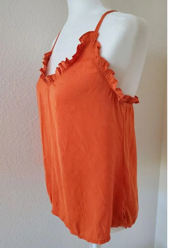 Dokotoo Orange Ruffle Cami Adjustable Strap Women Size S Tank Top Fli… - Image 6