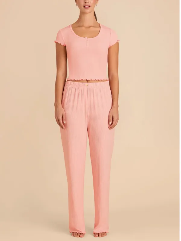 Birdy Grey Pink Ribbed Short Sleeve Pajama Set - Image 5