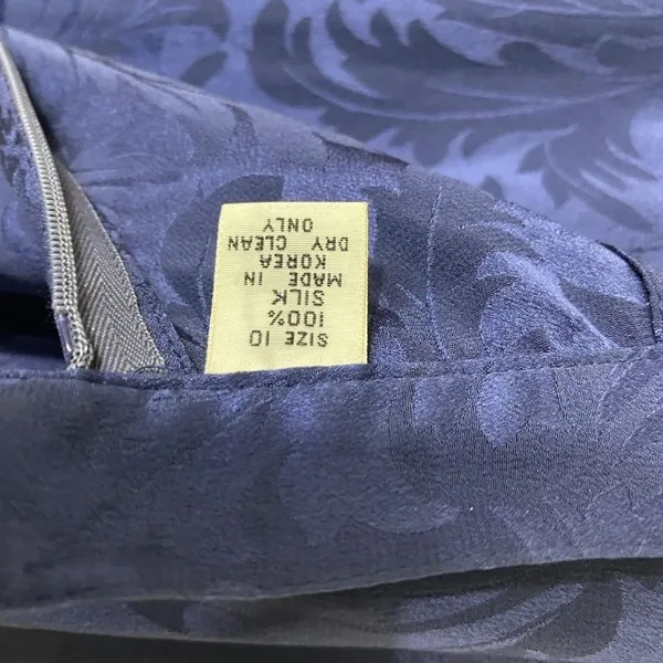 Vintage 100% Silk Blue Jacquard Skirt Size 10 Made In Korea - Image 5