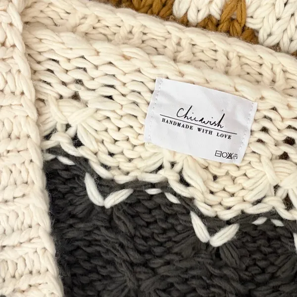 CHICWISH Color Block Hand Knit Chunky Cardigan Sweater Smoke Medium Large - Image 11