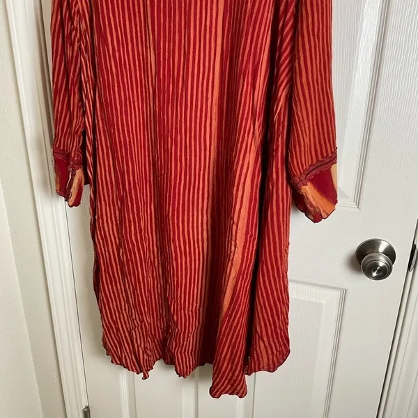 Freestyle Boho Red Striped Kimono Cardigan Open Front Duster Size 1X - Image 10