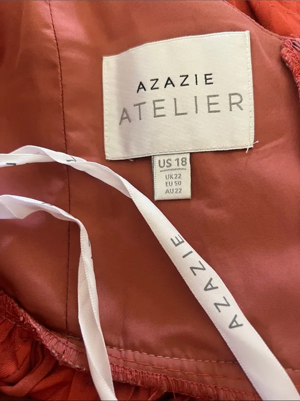 Azazie Atelier Terracotta Floral Jacquard Maxi Dress Size 18 - Image 12