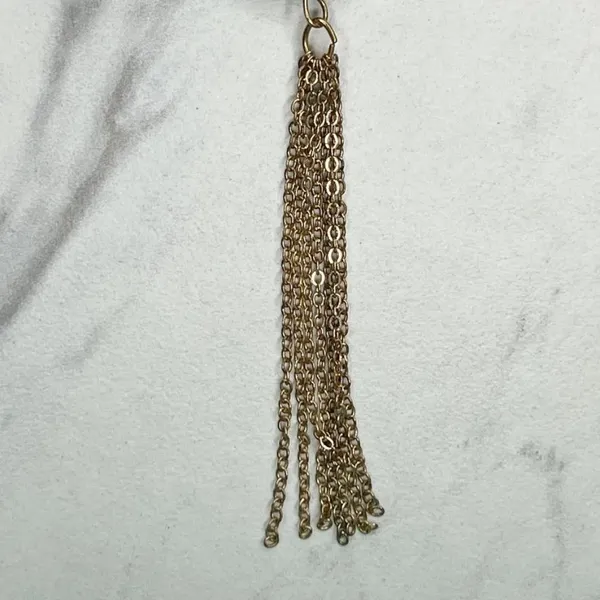 Faux Turquoise Beaded Slab Tassel Pendant Gold Tone Necklace - Image 3