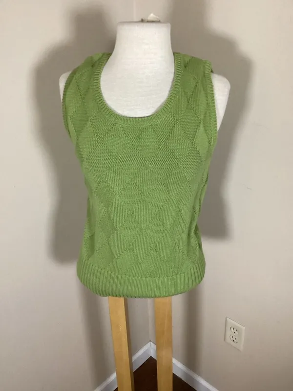 Talbots Apple Green Monochrome Set Diamond Textured Knit Shell and Petite Stretc - Image 5