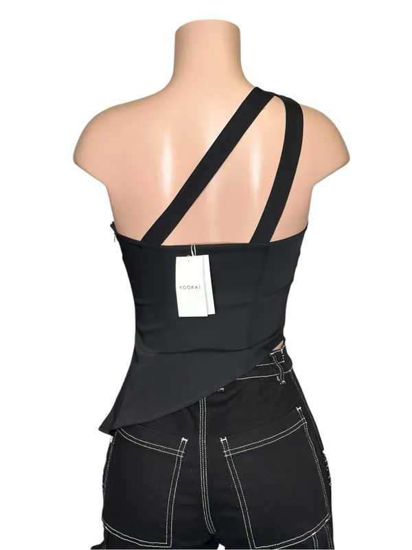 KOOKAÏ Maria One Shoulder Asymmetrical Top, Black, FR34/US2 - Image 6