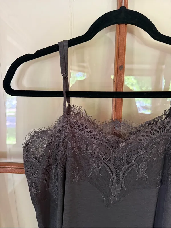Willow & Root Charcoal Eyelash Lace Trim Cami Tank Top Boho Y2K - Small - Image 5