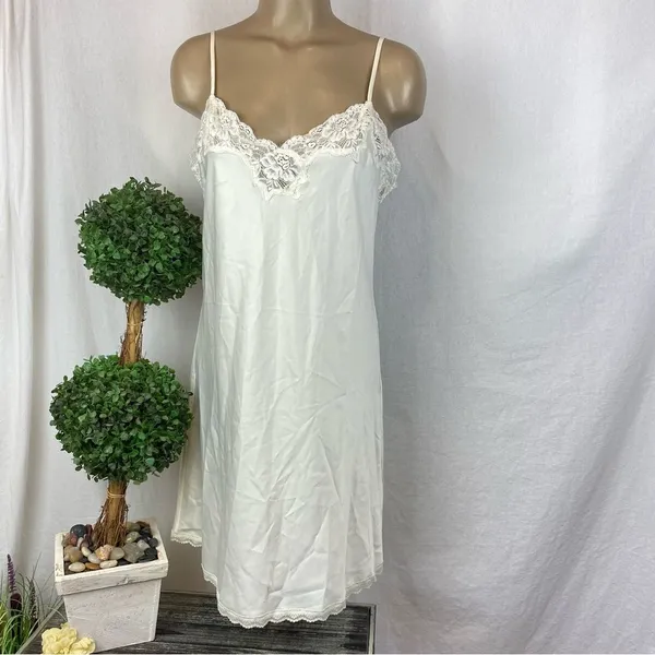 Ralph Lauren Ivory Satin & Lace Sleep Slip Dress L - Image 2