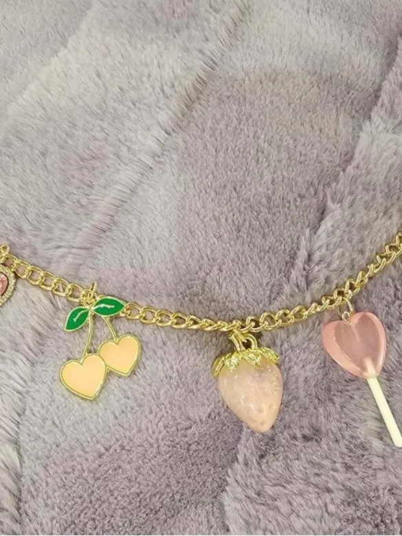 Coquette Charms Purse Chain ~ Kawaii Strawberry, Lollipop‎ & Strawberry Charms - Image 3