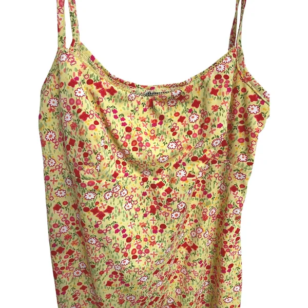 Vintage Y2K All That‎ Jazz Yellow Ditsy Floral Slip Mini Dress M Fairy Girly - Image 3