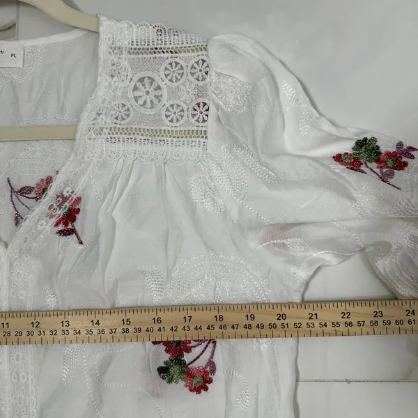 Sapphire‎ Size-PL Boho Floral Embroidered Lace Peasant Blouse White - Image 4