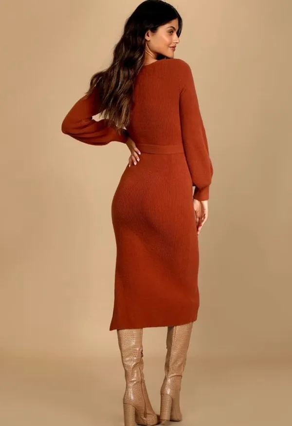 Lulus Rust Brown Knit Sweater Dress - Image 3