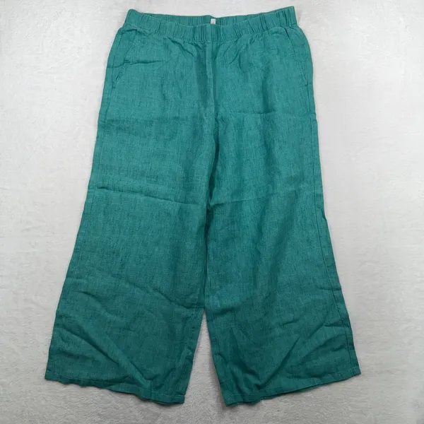 Eileen Fisher M Washed Organic Linen Delave Wide Leg Cropped Pants Relaxed - Image 2