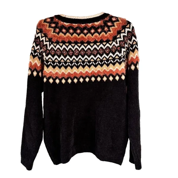 Alfred Dunner Sweater Pullover Crew Neck Black/Orange/Cream Women's Size L‎ - Image 2