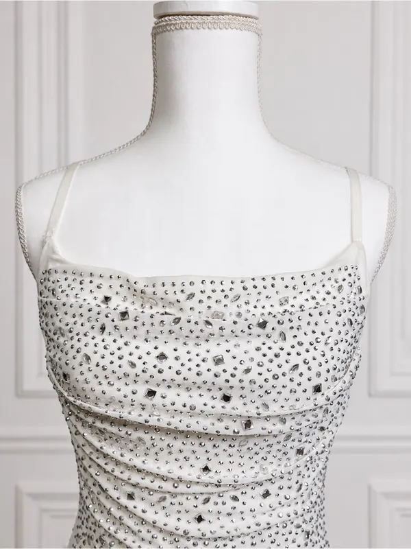 Windsor White Rhinestone Ruched Bodycon Mini Dress Size M Vegas Cocktail Party - Image 3