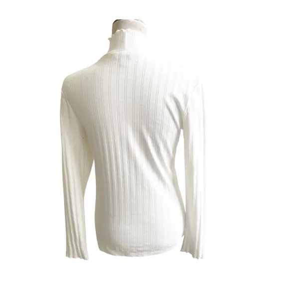 Tommy Hilfiger Top Women's Medium White Ribbed Mock Neck Long Sleeve Preppy - Image 2