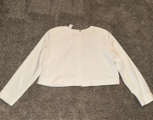 Ann Taylor White Long Sleeve Back-Zip Cropped Top - Image 3