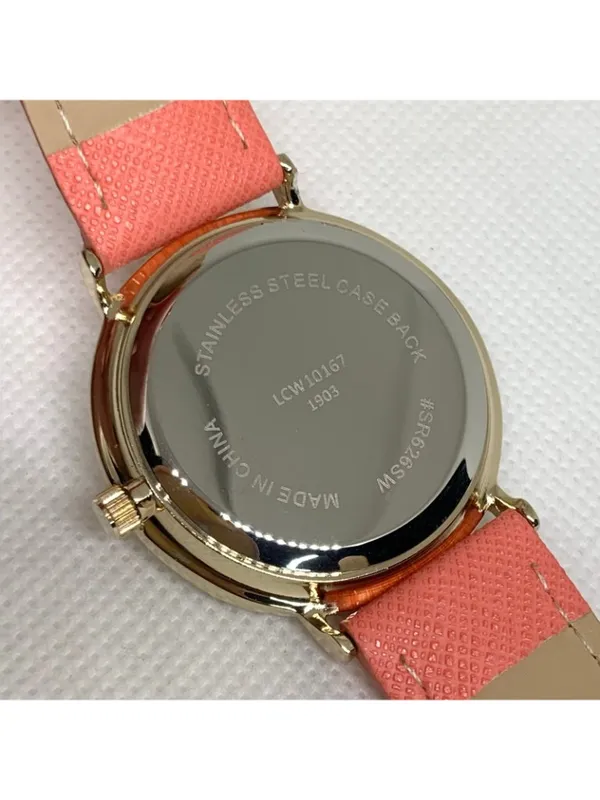 L&Co gold tone women’s watch 36mm quartz analog pink leather band running - Image 6