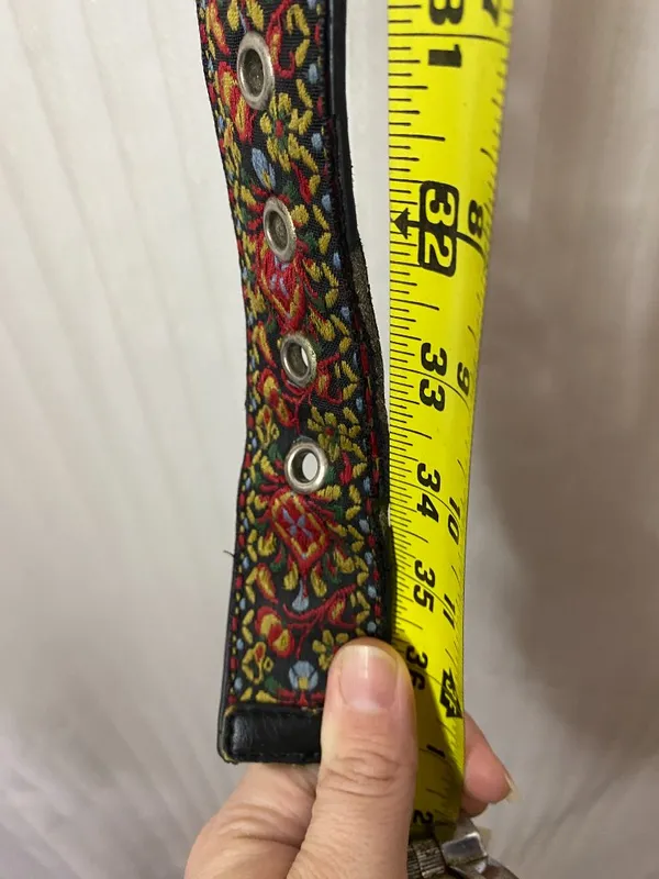 Vintage Floral Tapestry Belt Boho Hippie Folk Art Woven Fabric Leather Trim Adju - Image 5