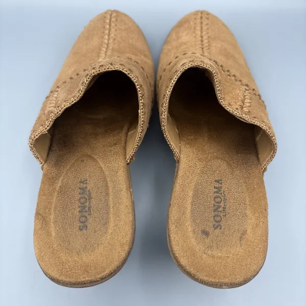 Sonoma Heels Clogs Size 8 Juliette Tan Suede Patchwork Shoes Mules Boho Hippie - Image 7