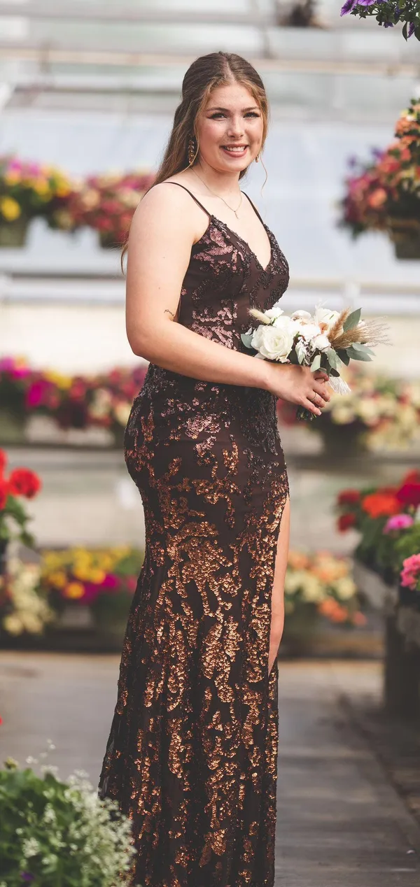 Jovani Brown Copper Prom Dress - Image 4