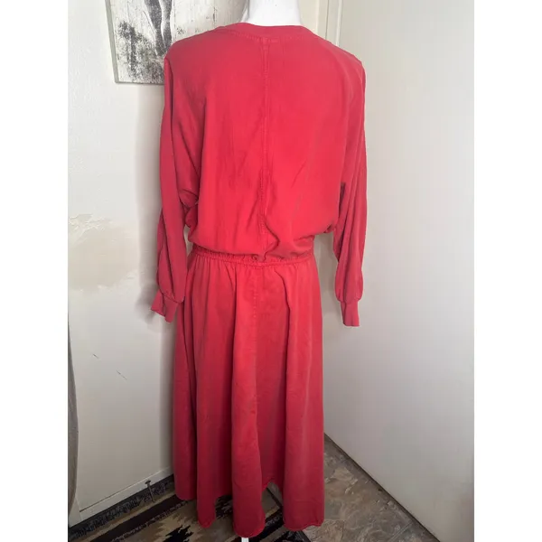 Vintage 80s/90s Western Red Maxi Long Sleeve Dress- Geometric Embroidery Cotton - Image 4