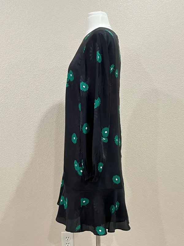 Ann Taylor Green Floral Jacquard Black Flounce Shift Dress with Pockets Size 8 - Image 8