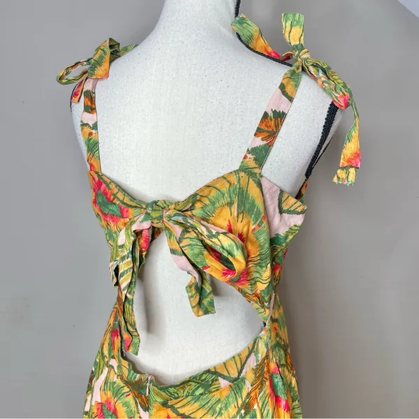 Cynthia Rowley Linen Blend Multicolor Tropical Wide Leg Jumpsuit Medium M - Image 3