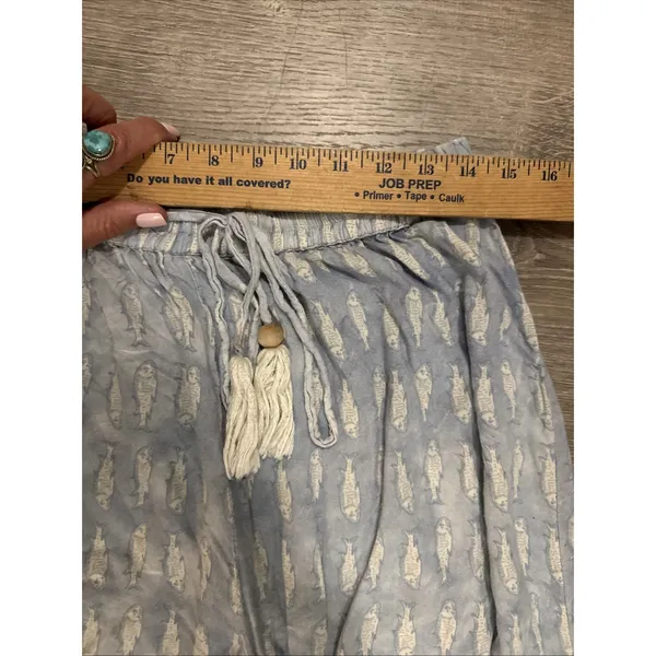 World Market Blue Watercolor Illustrated Sardine Culotte Pajama Pants S/M Soft - Image 4