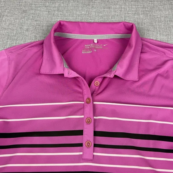 Nike Golf Tour Performance Polo Womens L Pink Stripe Dri-FIT 541957-636 - Image 3