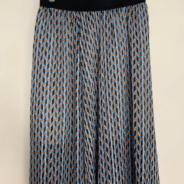 Maje Blue Jela Pleated Print Elastic-Waist High-Low Skirt Womens Size 36 - Image 11