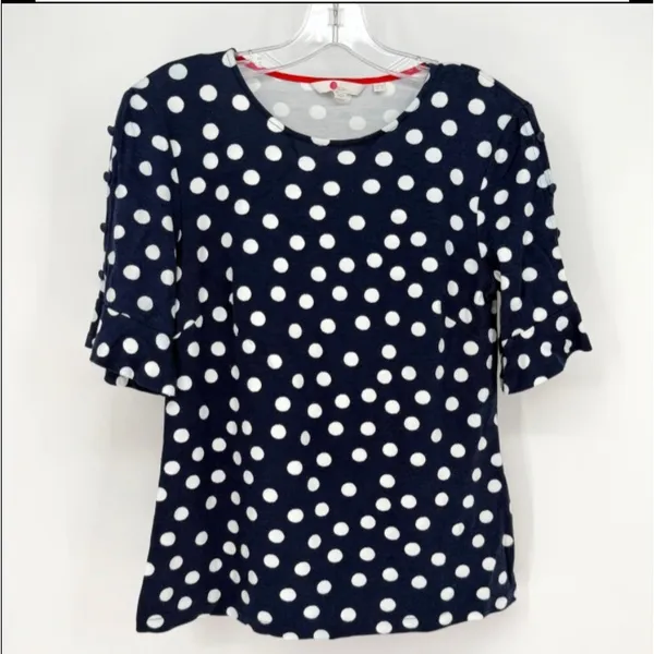 Boden Polka Dot Blouse Women 8 Navy Preppy Coastal Classic Feminine Modest Chic - Image 2