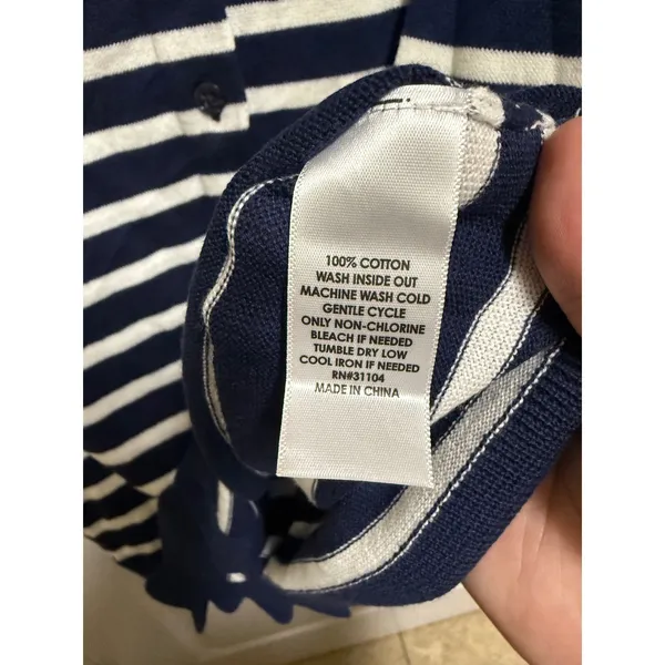 Crown & Ivy XS Navy Cream Stripe Cotton Scallop Hem Button Cardigan NWT - Image 9