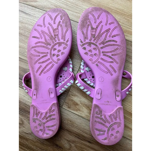 Jack Rogers Georgica Jelly Sandals Pink White Striped Whipstitch Studded Sz 7 - Image 4