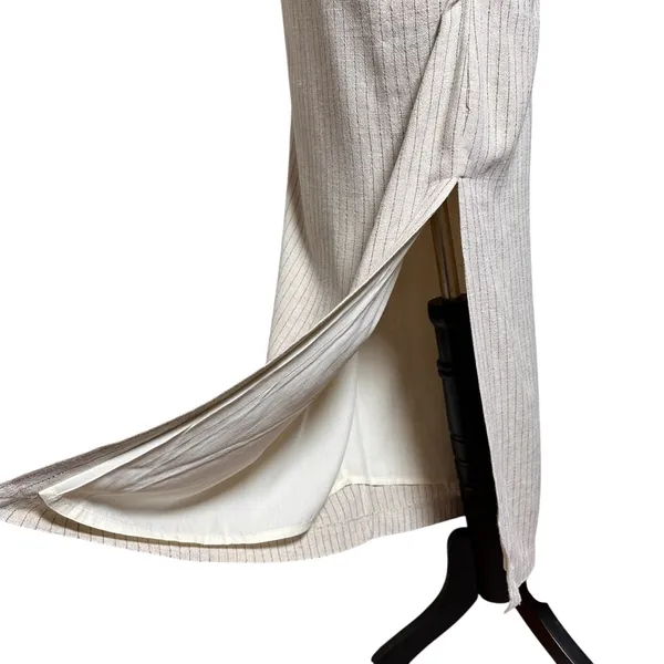 Miou Muse Linen Blend Ruched Midi Skirt M‎ Striped Minimalist Neutral Old Money - Image 4
