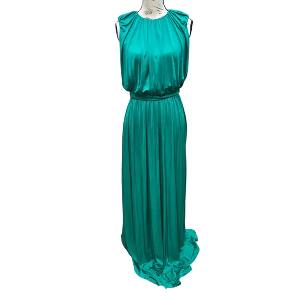 MNG Suit Maxi Dress Emerald Green Sleeveless Open Back‎ Party Dress M - Image 2