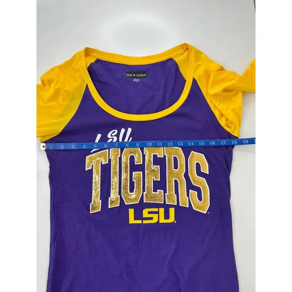 LSU Tigers Women’s Top M Purple Gold Sequin Raglan 3/4 Sleeve Shirt Football - Image 8