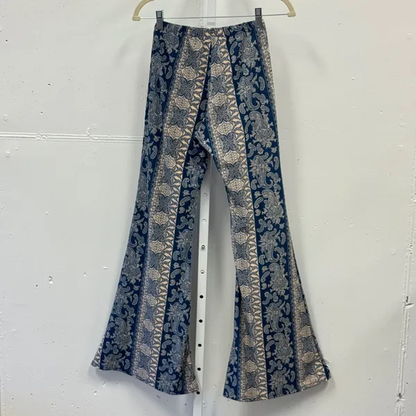 Windsor Blue Paisley Flare Bell Bottom Boho Pants High Rise Stretchy Festival - Image 2